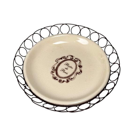 Vintage IMAX Serving Dish Cake Stand Cream Brown French Country Cottage Ceramic - Picture 4 of 10